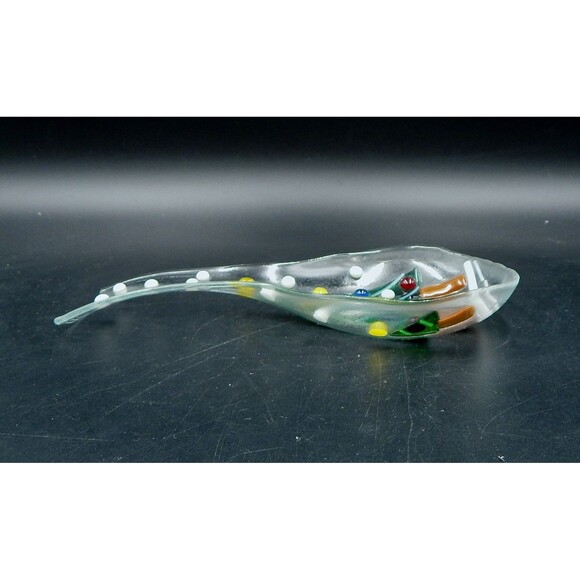 Fused Art Glass Christmas Tree Spoon Ladle Rest Holiday 9 Inches Clear - Picture 6 of 7